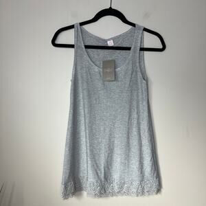 Anthropologie New‎ w/ Tags Silver Metallic Knit Tunic Top Lace Trim Size Small